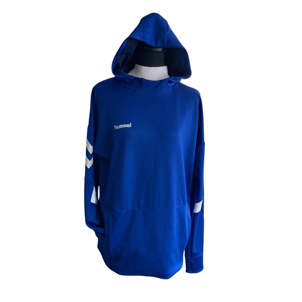 Hummel Tech Move Poly Hoodie True Blue “Kangaroo Pocket zippered” Sz M Chevrons